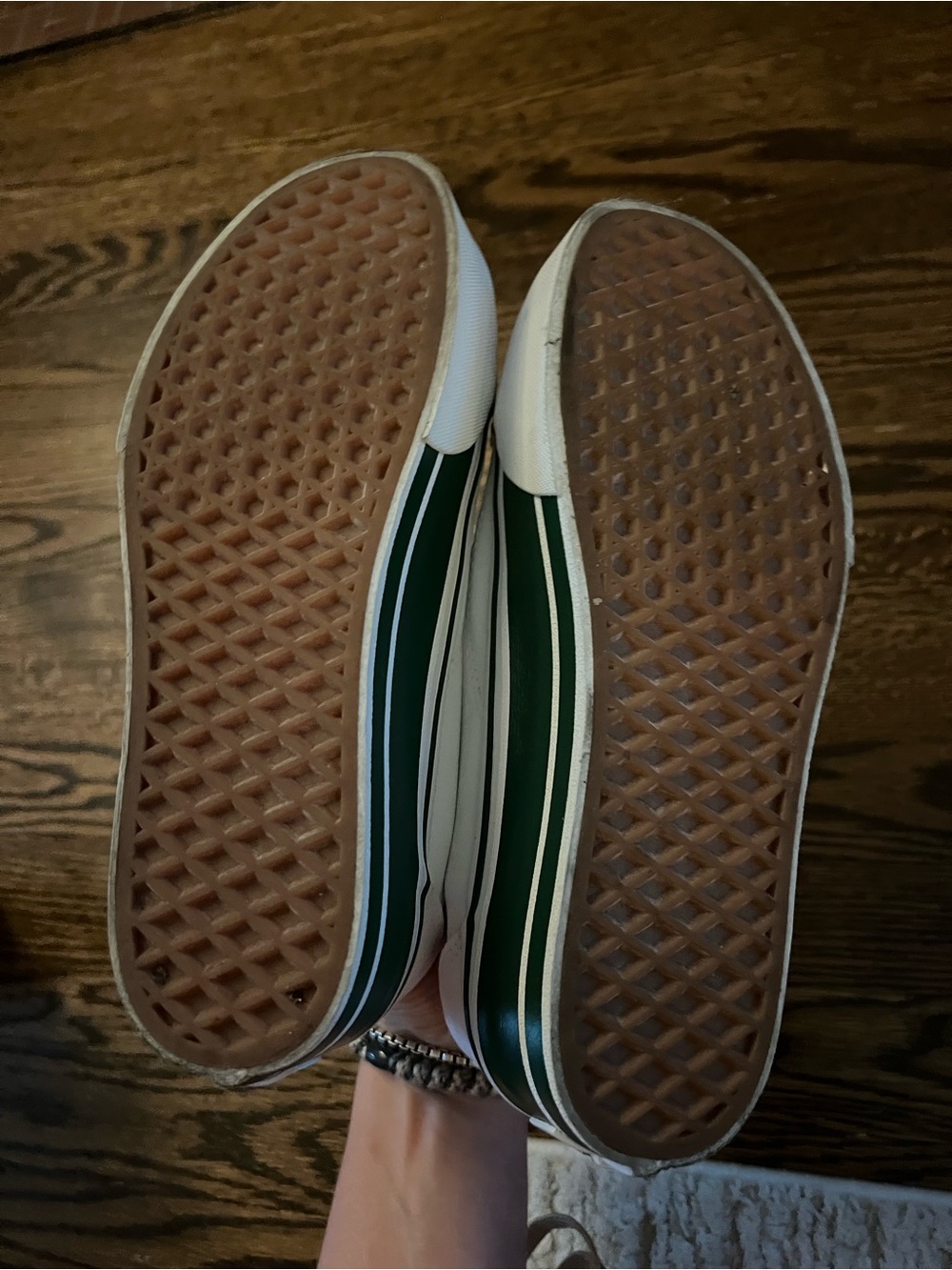 Vans White Low-Top Platform Sneakers with Green Stripe - Picture 10 of 10